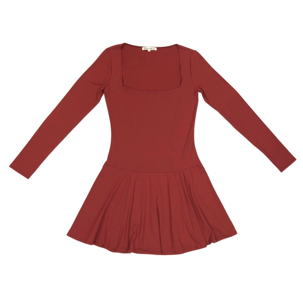 Reformation Coen Jersey Knit Long Sleeve Square Neck Mini Dress Size S Chianti